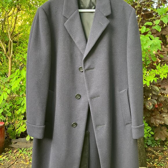 Mens VTG Black CROMBIE Wool Lined Overcoat Woven by Crombie of Scotland - Picture 4 of 7